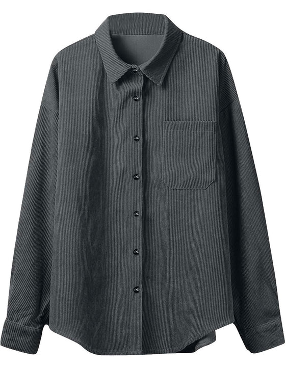 Load image into Gallery viewer, Dark Gray Corduroy Long Sleeve Button Up Top