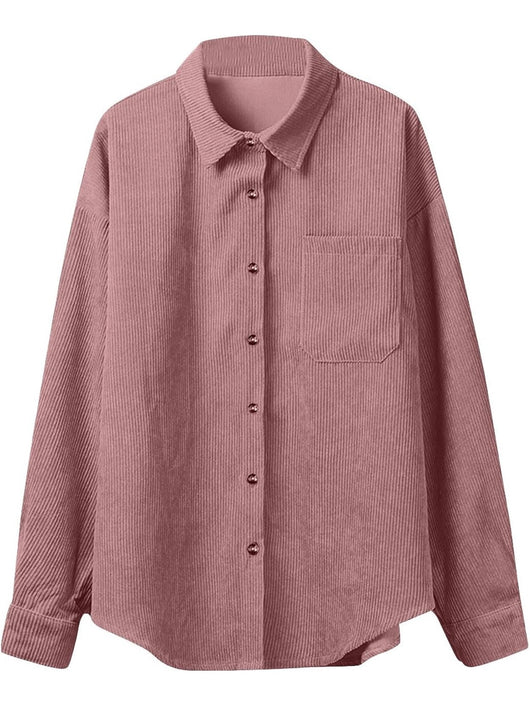 Load image into Gallery viewer, Pink Corduroy Long Sleeve Button Up Top