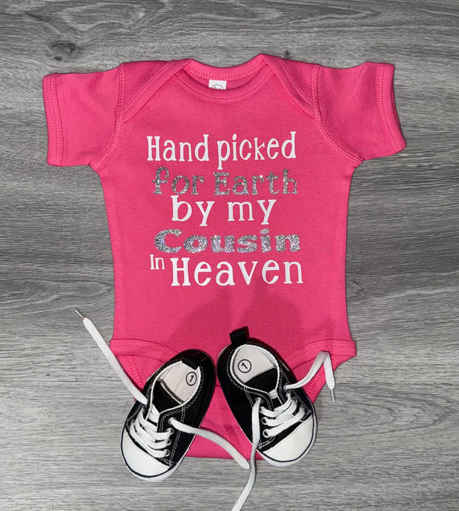 Load image into Gallery viewer, Hand Picked For Earth By My Cousin In Heaven Bodysuit