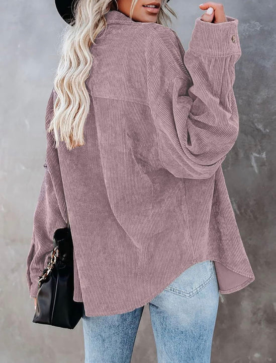 Load image into Gallery viewer, Pink Corduroy Long Sleeve Button Up Top