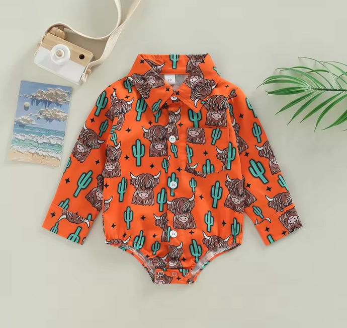 Western Long Sleeve Button Up Bodysuit | Western Bodysuit | Baby Boy Clothes