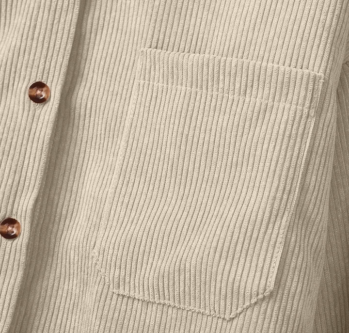 Load image into Gallery viewer, Beige Corduroy Long Sleeve Button Up Top