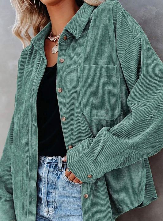 Load image into Gallery viewer, Mint Green Corduroy Button Up Long Sleeve