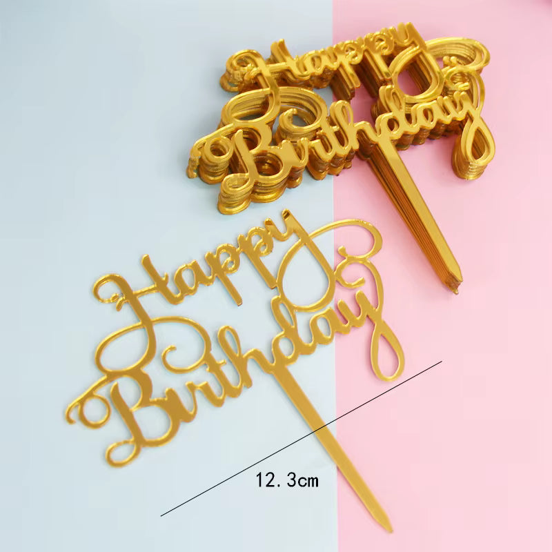 Gold Happy Birthday Acrylic Cake Topper