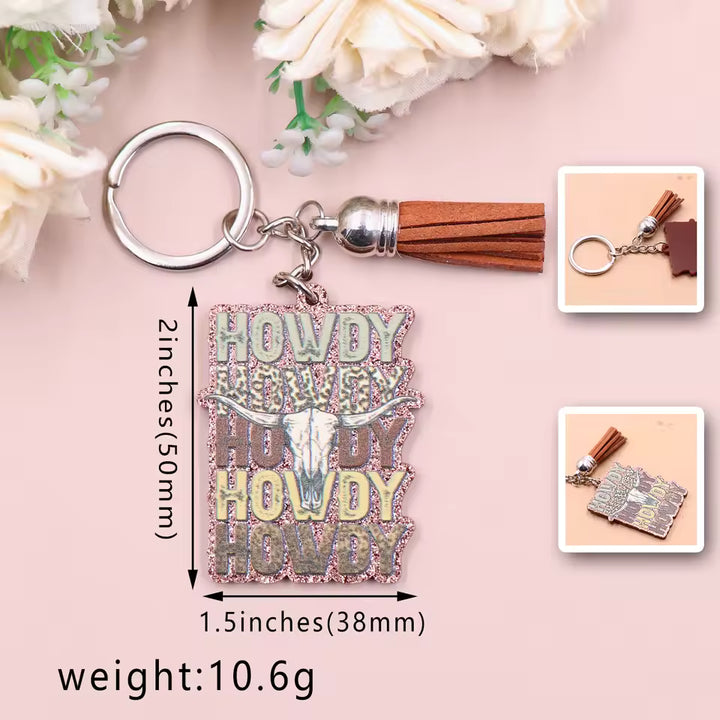 Load image into Gallery viewer, Glitter Western Howdy Keychain