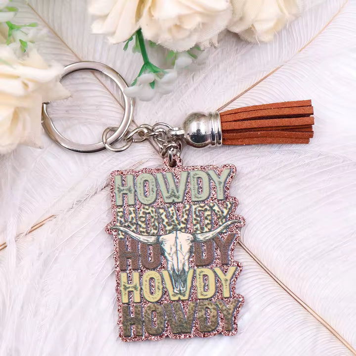 Load image into Gallery viewer, Glitter Western Howdy Keychain
