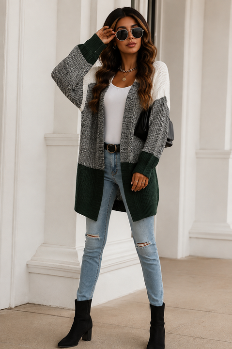 Load image into Gallery viewer, Women's Mid-length Stitching Loose Color-Block Knitted Cardigan Sweater