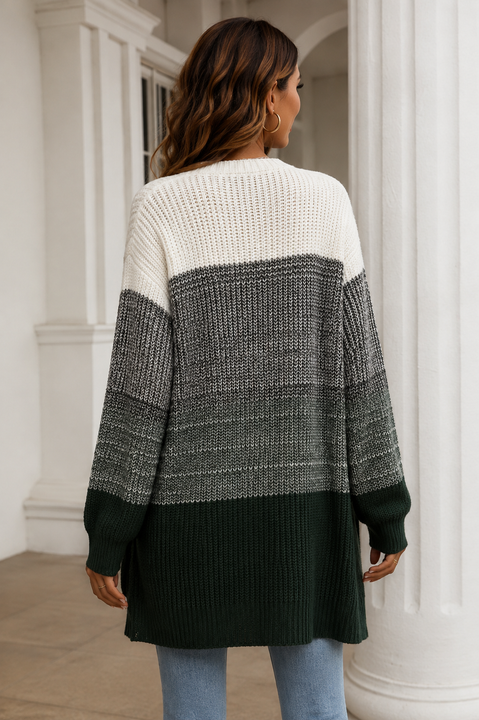 Load image into Gallery viewer, Women's Mid-length Stitching Loose Color-Block Knitted Cardigan Sweater