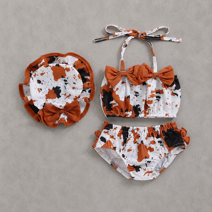 Load image into Gallery viewer, Cow Print Infant Swimsuit With Sun Hat | Western Baby Girl Swimwear