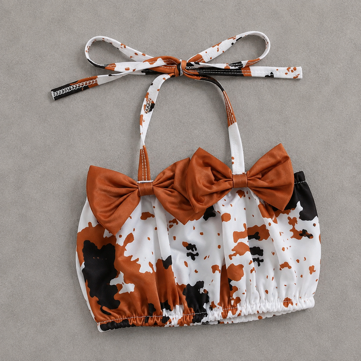 Load image into Gallery viewer, Cow Print Infant Swimsuit With Sun Hat | Western Baby Girl Swimwear
