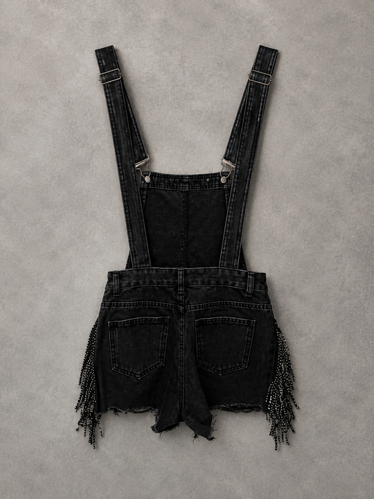 Load image into Gallery viewer, Blue B Black Fringe Studded Denim Overalls