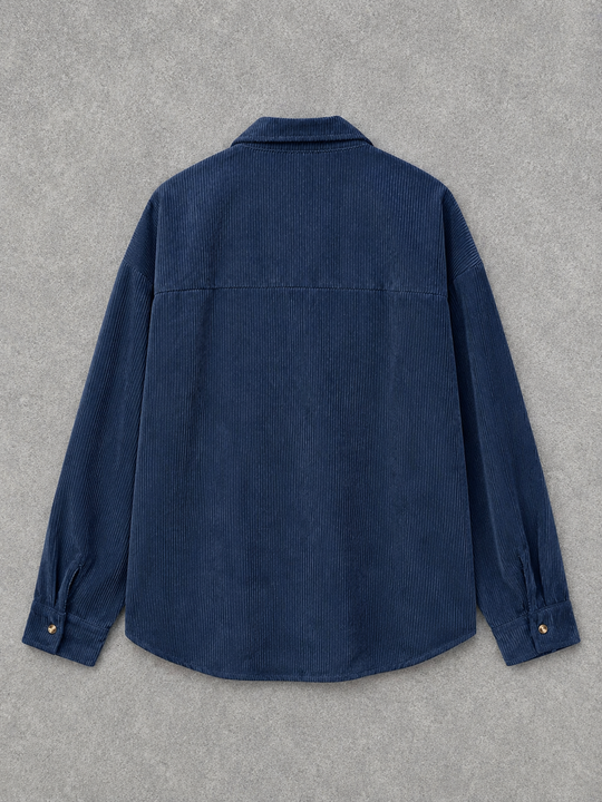 Load image into Gallery viewer, Blue Corduroy Long Sleeve Button Up Top