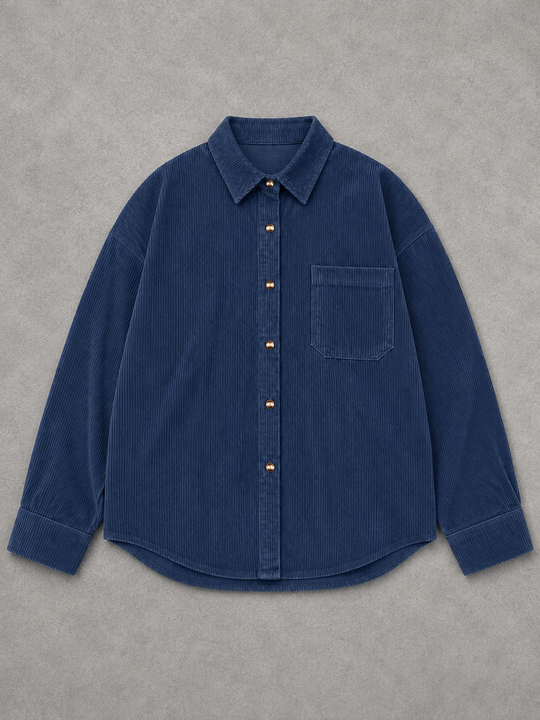 Load image into Gallery viewer, Blue Corduroy Long Sleeve Button Up Top