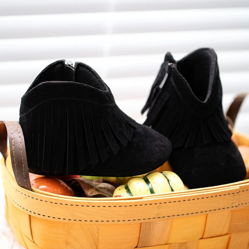 Black Fringe Infant Cowboy Boots | Baby Girls Cowboy Tassel Boots Side Zipper Moccasins Soft Bottom Non-Slip Toddler Shoe
