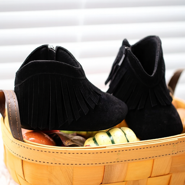 Load image into Gallery viewer, Black Fringe Infant Cowboy Boots | Baby Girls Cowboy Tassel Boots Side Zipper Moccasins Soft Bottom Non-Slip Toddler Shoe