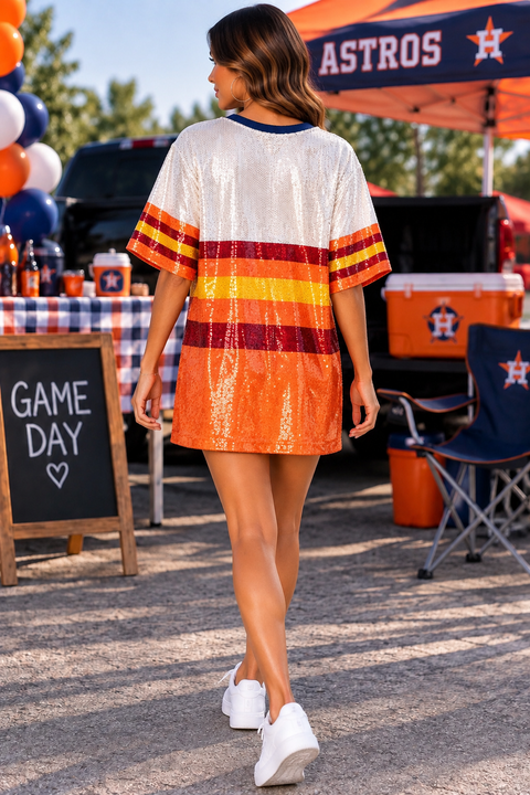 Load image into Gallery viewer, Houston Astros Sparkly Sequin Dress