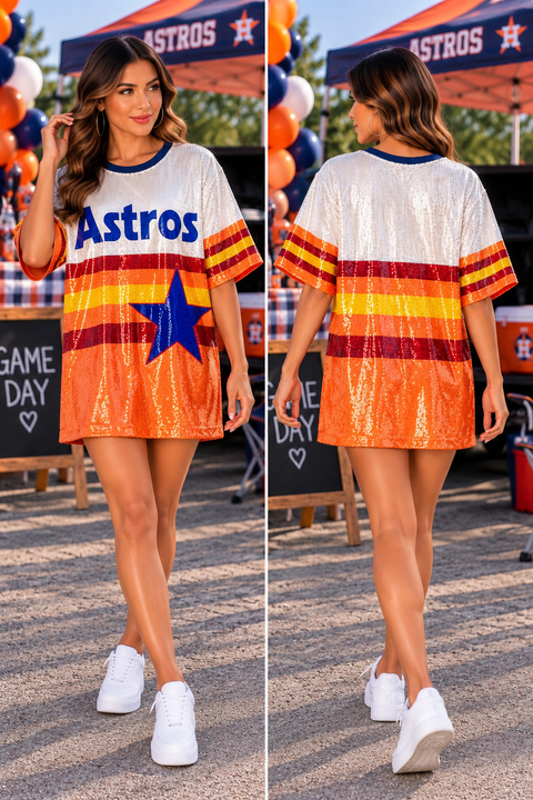 Load image into Gallery viewer, Houston Astros Sparkly Sequin Dress