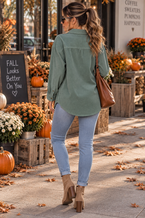 Load image into Gallery viewer, Mint Green Corduroy Button Up Long Sleeve