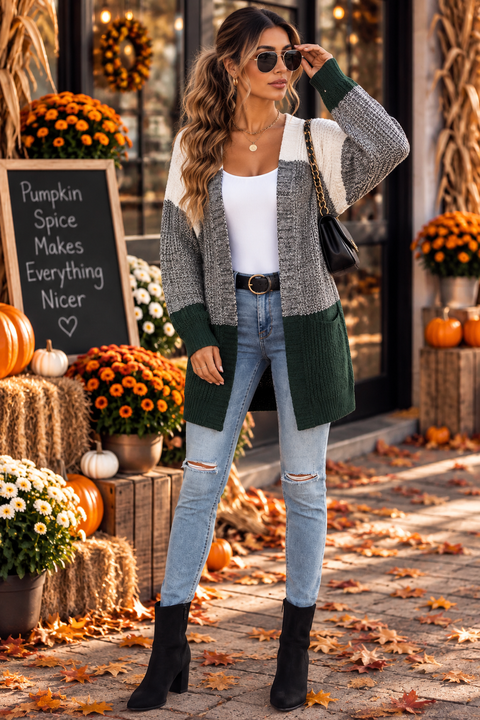 Load image into Gallery viewer, Women's Mid-length Stitching Loose Color-Block Knitted Cardigan Sweater