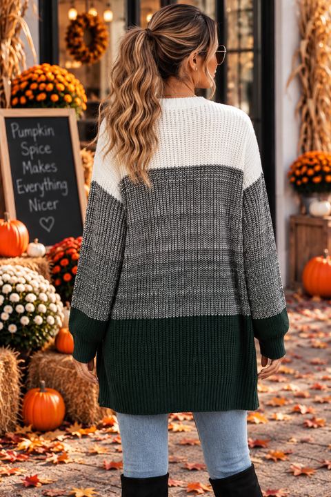 Load image into Gallery viewer, Women's Mid-length Stitching Loose Color-Block Knitted Cardigan Sweater