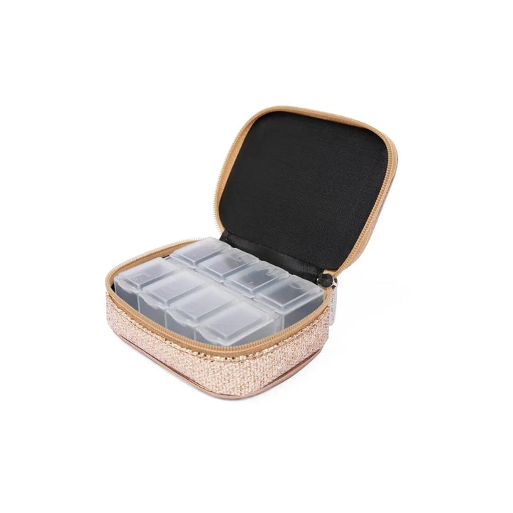 Load image into Gallery viewer, MIAMICA Gold Glitter Embroidered Travel Pill Case