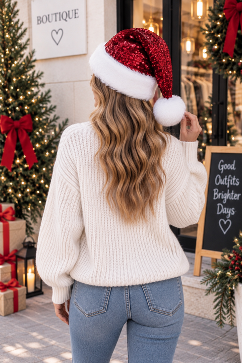 Load image into Gallery viewer, Red Sparkly Sequin Santa Hat | Women’s Santa Hat