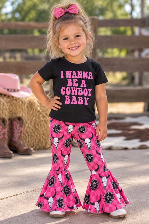 Load image into Gallery viewer, I Wanna Be A Cowboy Baby Shirt &amp; Flare Bell Bottom Pants Set  | Western Girl Clothes