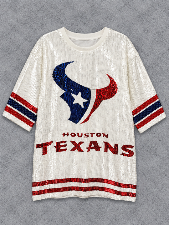 Load image into Gallery viewer, Sparkly Sequin Houston Texans Jersey Dress