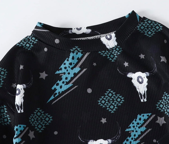 Load image into Gallery viewer, Cow Skull &amp; Lightning Bolts Bodysuit | Western Bodysuit | Baby Boy Clothes | Western Shirt |
