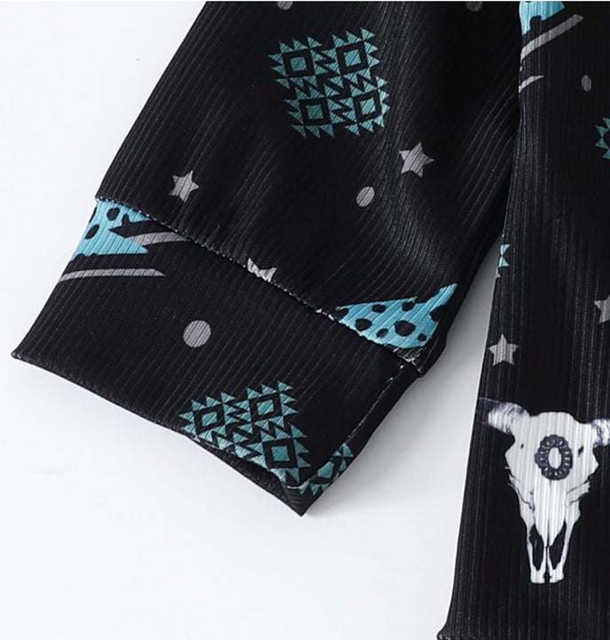 Load image into Gallery viewer, Cow Skull &amp; Lightning Bolts Bodysuit | Western Bodysuit | Baby Boy Clothes | Western Shirt |