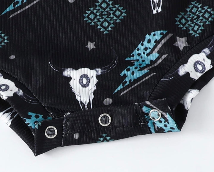 Load image into Gallery viewer, Cow Skull &amp; Lightning Bolts Bodysuit | Western Bodysuit | Baby Boy Clothes | Western Shirt |