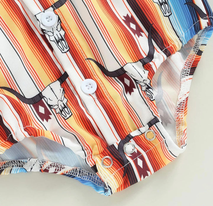 Load image into Gallery viewer, Cow Skull Button Up Bodysuit | Western Bodysuit | Baby Boy Clothes | Western Baby Shirt