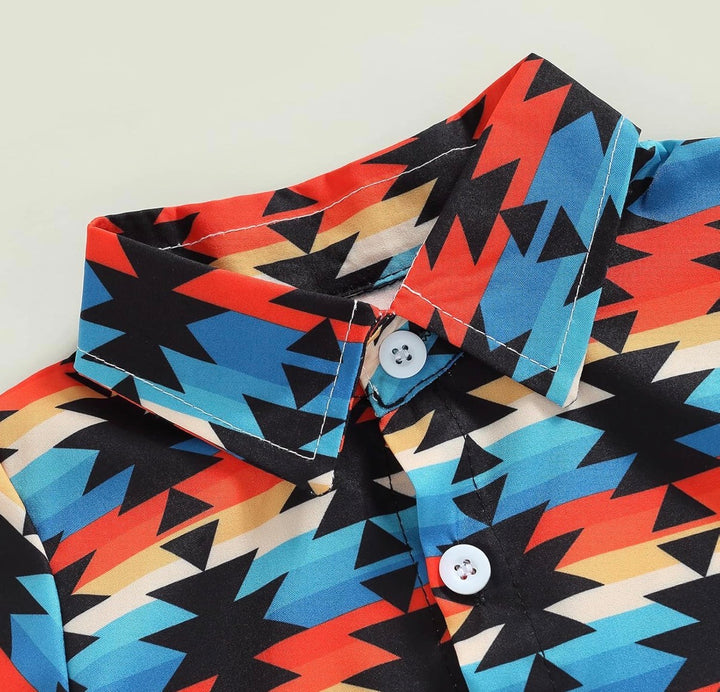 Load image into Gallery viewer, Aztec Short Sleeve Button Up Bodysuit | Western Baby Shirt Western Bodysuit | Baby Boy Clothes | Western Baby Shirt