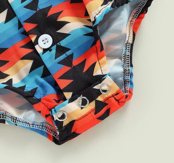 Load image into Gallery viewer, Aztec Short Sleeve Button Up Bodysuit | Western Baby Shirt Western Bodysuit | Baby Boy Clothes | Western Baby Shirt