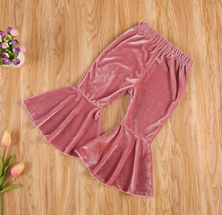 Load image into Gallery viewer, Pink Velvet Flare Bell Bottom Pants | Western Baby Girl Clothes | Toddler Bell Bottoms | Infant Bell Bottoms