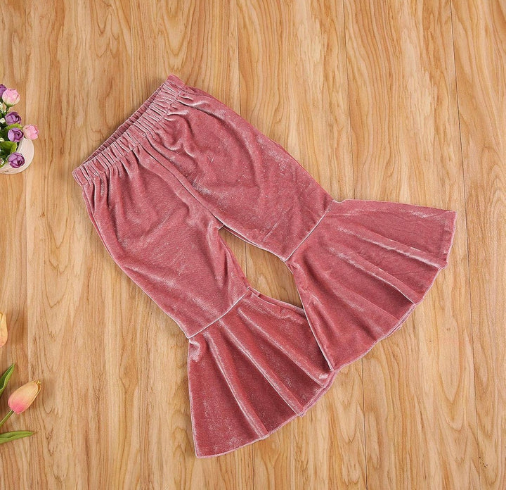 Load image into Gallery viewer, Pink Velvet Flare Bell Bottom Pants | Western Baby Girl Clothes | Toddler Bell Bottoms | Infant Bell Bottoms