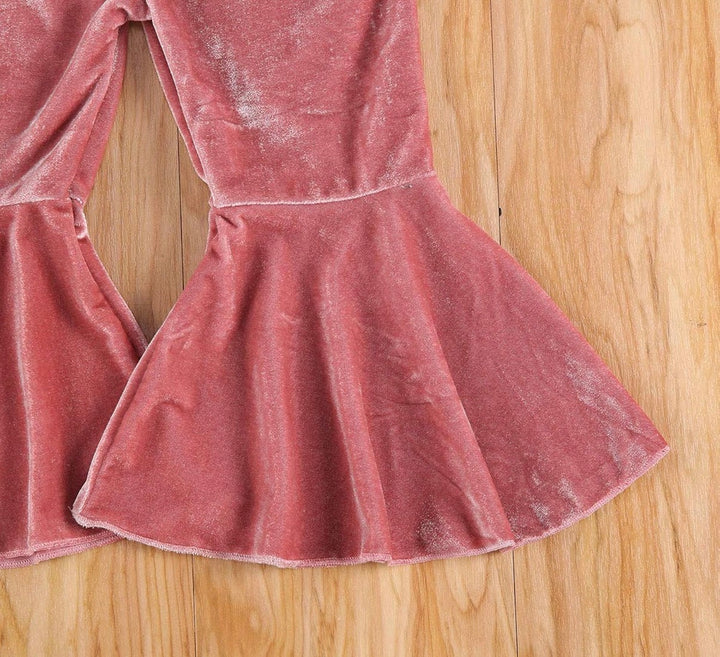 Load image into Gallery viewer, Pink Velvet Flare Bell Bottom Pants | Western Baby Girl Clothes | Toddler Bell Bottoms | Infant Bell Bottoms