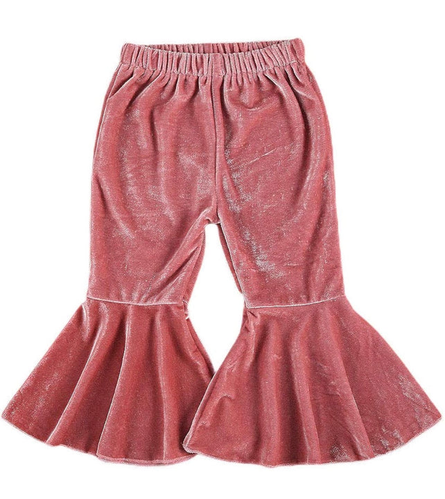 Load image into Gallery viewer, Pink Velvet Flare Bell Bottom Pants | Western Baby Girl Clothes | Toddler Bell Bottoms | Infant Bell Bottoms