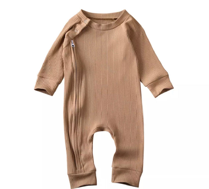 Load image into Gallery viewer, Light Chestnut Knit Ribbed Ruffle Bodysuit Romper W/ Headband