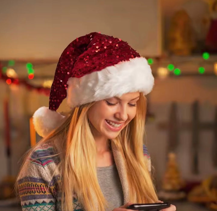 Load image into Gallery viewer, Glitter Santa Claus Hat Sparkly Sequin Santa Hat