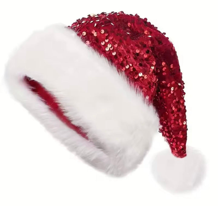 Load image into Gallery viewer, Glitter Santa Claus Hat Sparkly Sequin Santa Hat