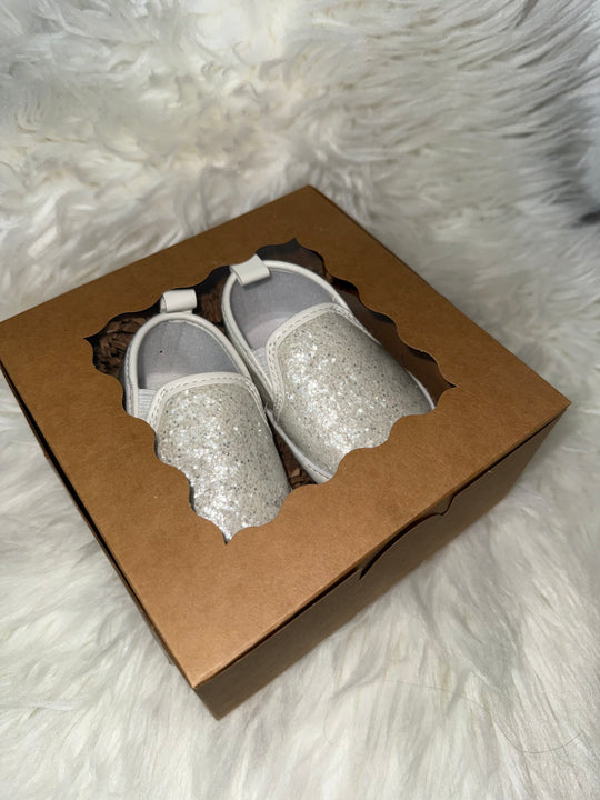 Load image into Gallery viewer, White Glitter Baby Girls Shoes, Newborn Infant Non-Slip Sole, Slip On, Toddler First Walkers Shoes