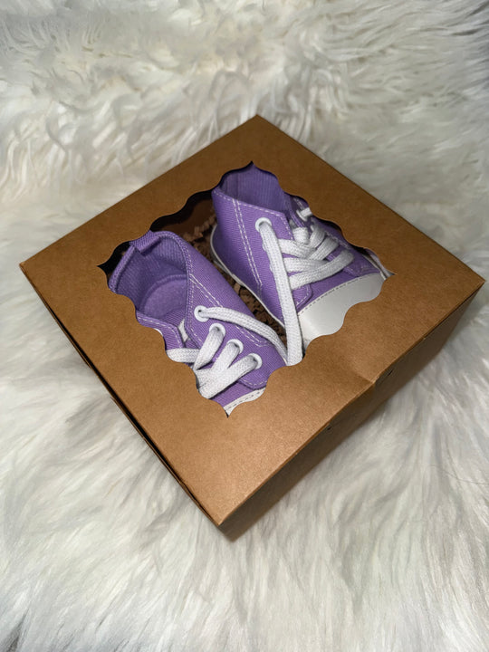 Load image into Gallery viewer, Purple Baby Girls Shoes, Newborn Infant Non-Slip Canvas Denim High Top Sneakers, Toddler First Walkers Shoes
