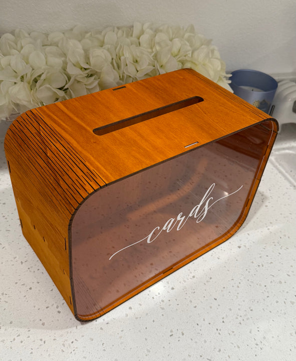 Load image into Gallery viewer, Heather &amp; Willow Wooden Wedding Card Box with Slot | Acrylic Wedding Decorations for Reception, for Honeymoon Fund &amp; Money | Baby Shower, Bridal Shower, Graduation Card Box with Lid