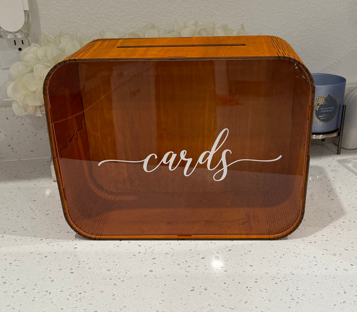 Load image into Gallery viewer, Heather &amp; Willow Wooden Wedding Card Box with Slot | Acrylic Wedding Decorations for Reception, for Honeymoon Fund &amp; Money | Baby Shower, Bridal Shower, Graduation Card Box with Lid