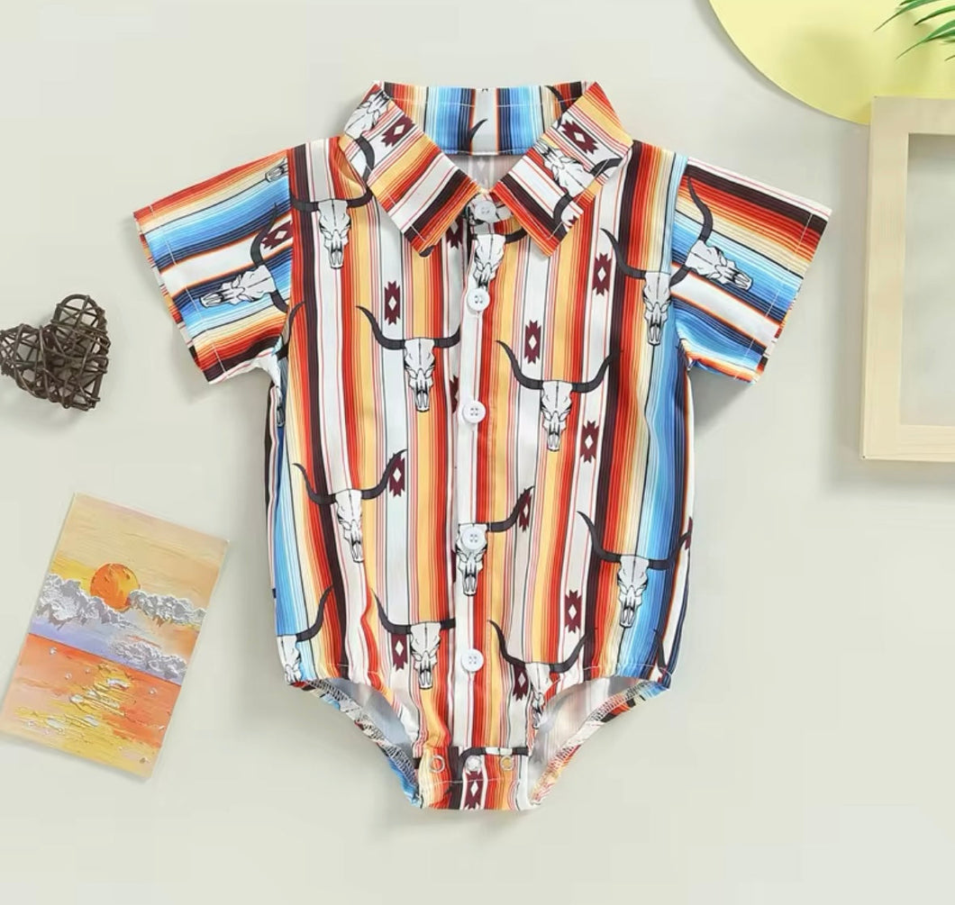 Cow Skull Button Up Bodysuit | Western Bodysuit | Baby Boy Clothes | Western Baby Shirt