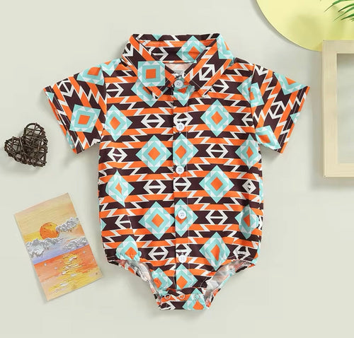 Aztec Button Up Bodysuit | Western Bodysuit | Baby Boy Clothes | Western Baby Shirt