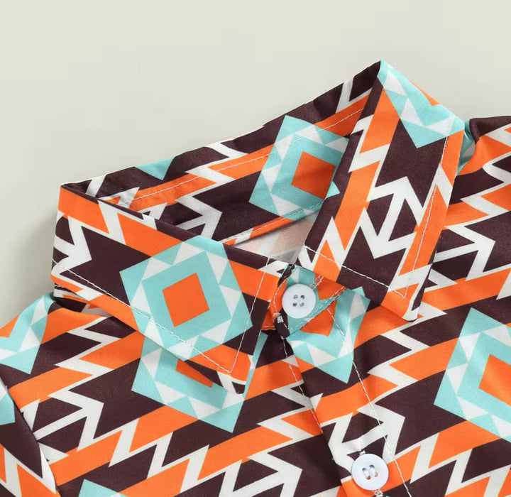 Load image into Gallery viewer, Aztec Button Up Bodysuit | Western Bodysuit | Baby Boy Clothes | Western Baby Shirt