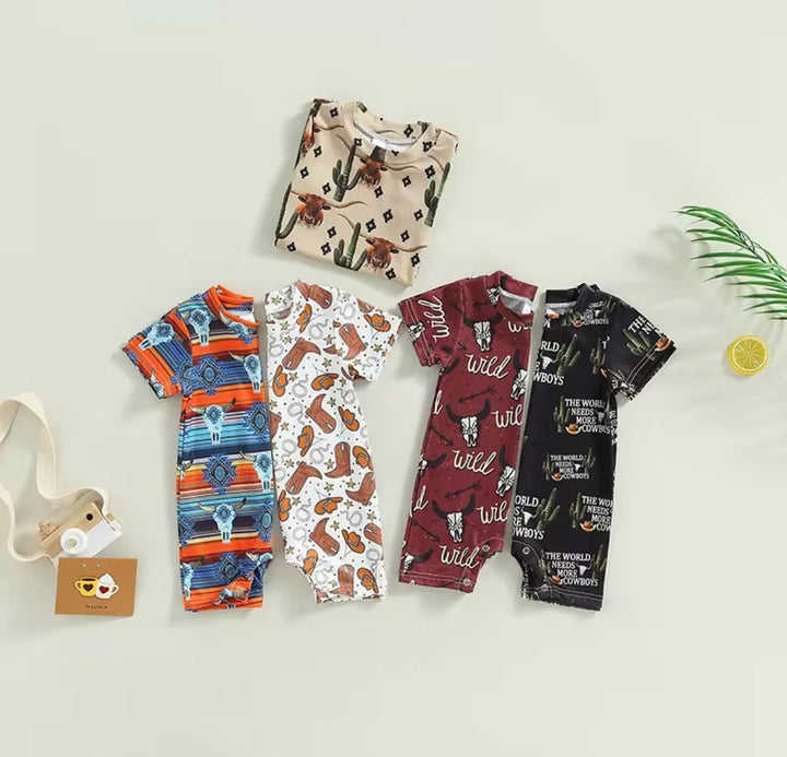 Load image into Gallery viewer, Cactus &amp; Cows Western Bodysuit Romper | Baby Boy Clothes | Western Shirt |