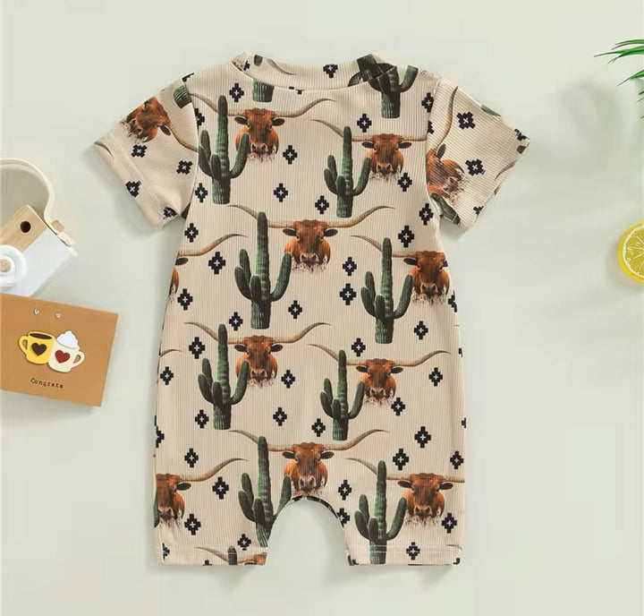 Load image into Gallery viewer, Cactus &amp; Cows Western Bodysuit Romper | Baby Boy Clothes | Western Shirt |
